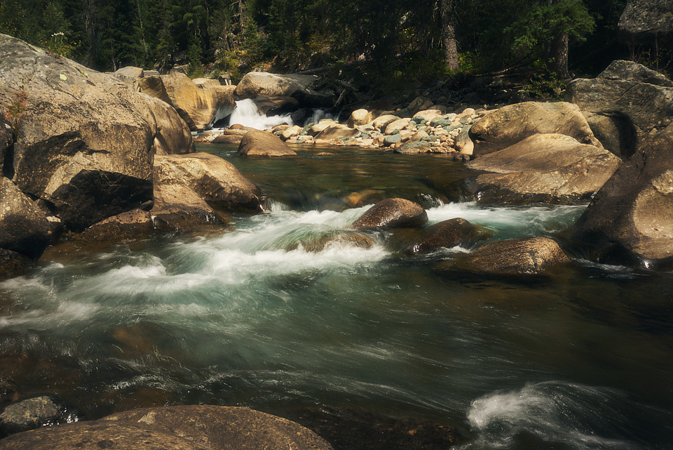 An endless series of rapids and calm pools of water define Vallecito Creek.